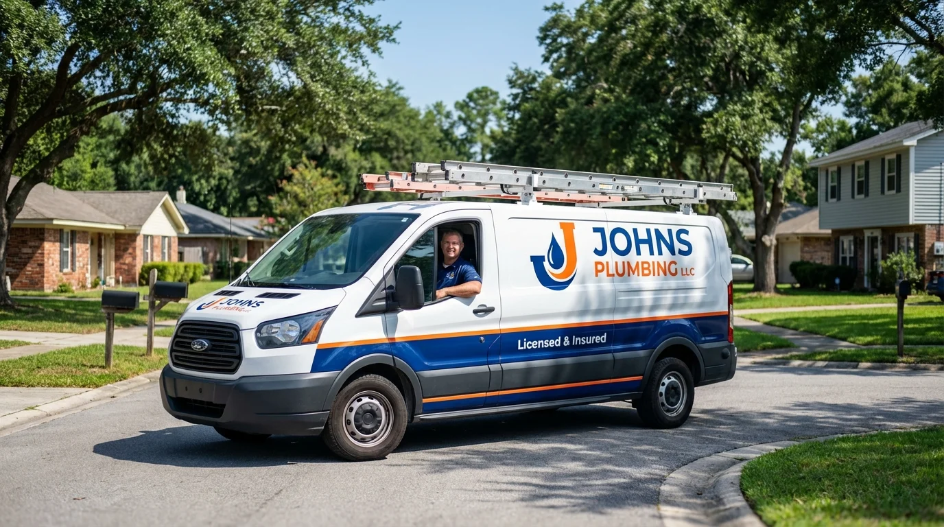Johns Plumbing LLC service van in Kew Gardens, NY