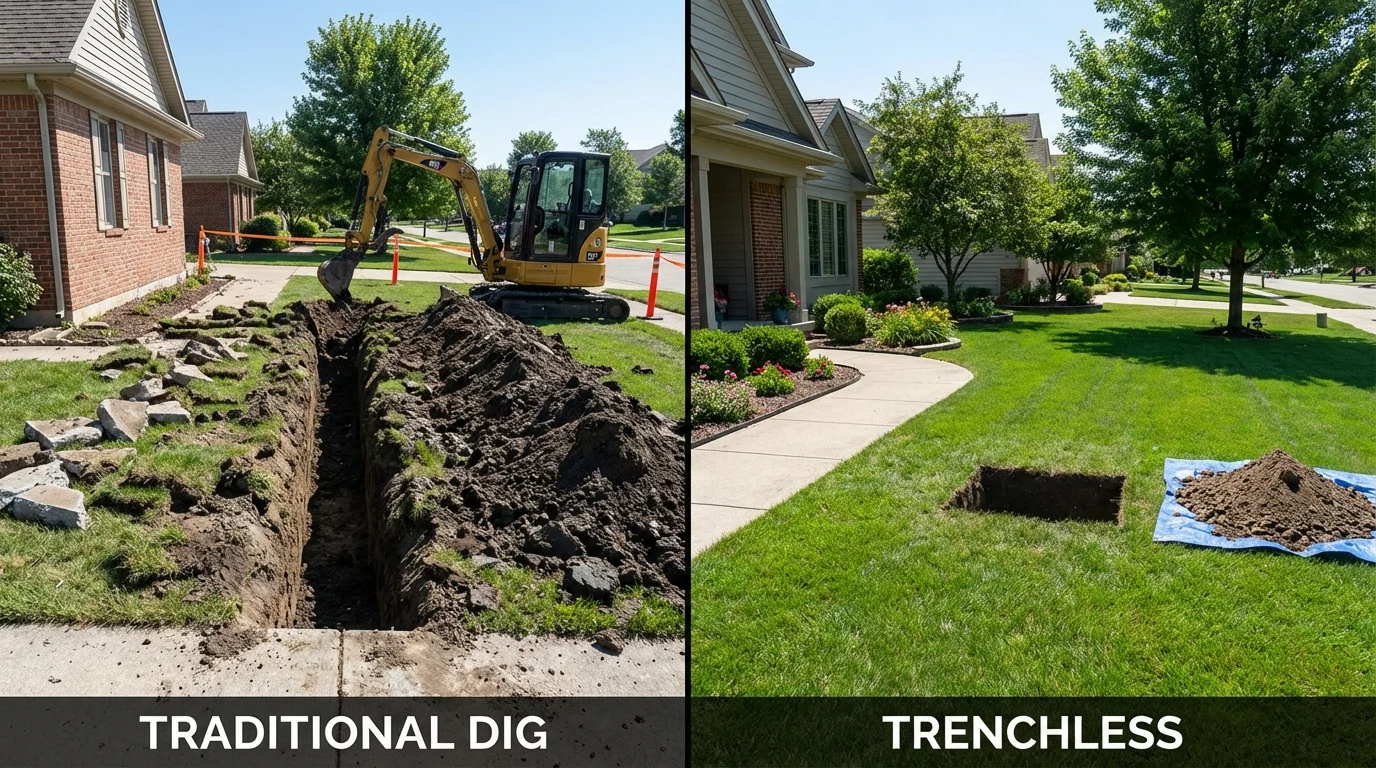 Trenchless sewer repair with minimal yard damage versus traditional excavation in Kew Gardens, NY